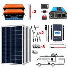 ACOPOWER Lithium Battery Poly Solar Power Complete System with Battery and Inverter for RV Boat 12V Off Grid Kit