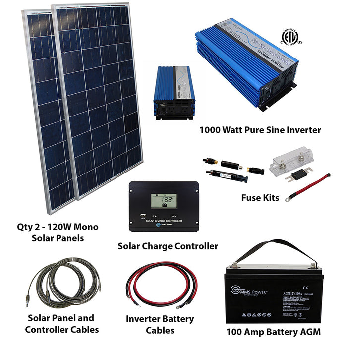 Solar Kit 240 W Solar | 1000 W Pure Sine Inverter | 100 A Battery