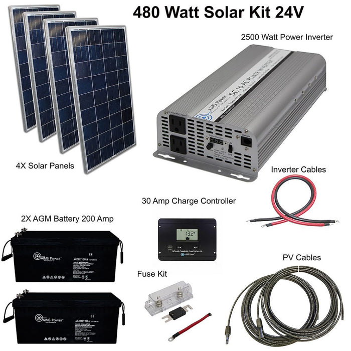 Solar Kit 480 W Solar | 2500 W Inverter 24V | 200 A Batteries