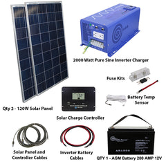 Solar Kit 240 W Solar | 2000 W Pure Sine Inverter Charger | 200 A Battery