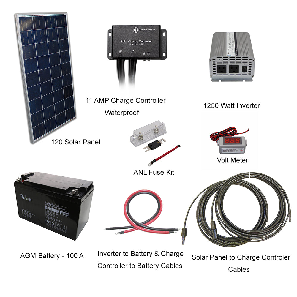 Solar Kit 120 W Solar | 1250 W Inverter | 100 A Battery