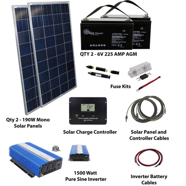 Solar Kit 380 W Solar | 1500 W Pure Sine Inverter | 225 A Batteries