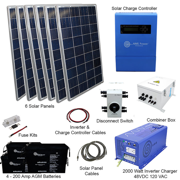 1980 WATT SOLAR WITH 2000 WATT PURE SINE POWER INVERTER CHARGER 120VAC 48VDC