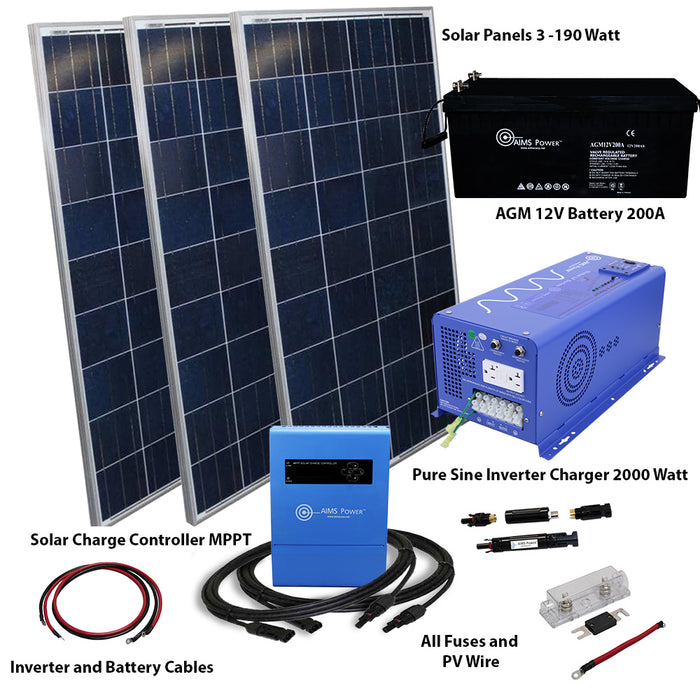 Solar Kit 570 W Solar | 2000 W Pure Sine Inverter Charger | 200 A Battery