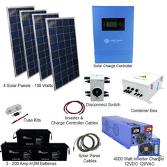 Solar Kit 760 W Solar | 4000 W Pure Sine Inverter Charger 120/240VAC | 600 A Batteries