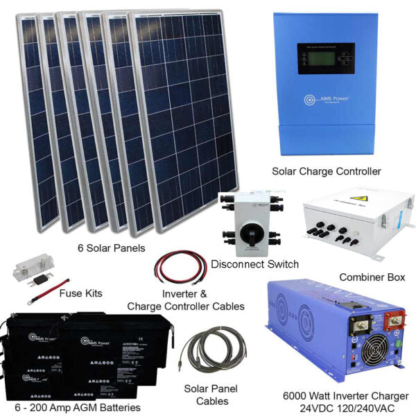 Solar Kit 1980 W Solar | 6000 W Pure Sine Inverter Charger 24VDC 120/240 VAC | 600 A Batteries