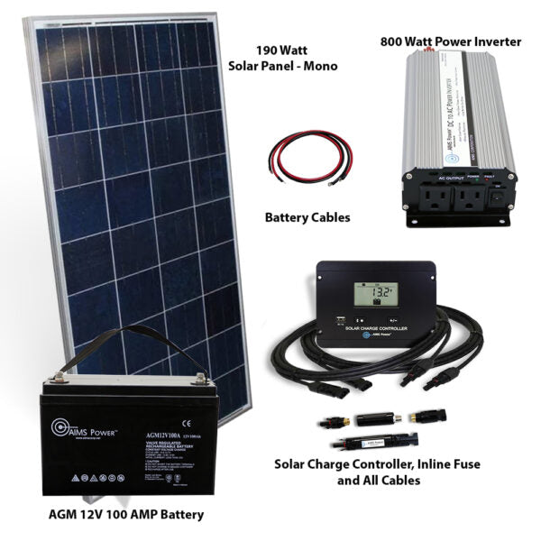 Solar Kit 190 W Solar | 800 W Inverter | 100 A Battery