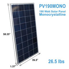 190 Watt Solar Panel Monocrystalline