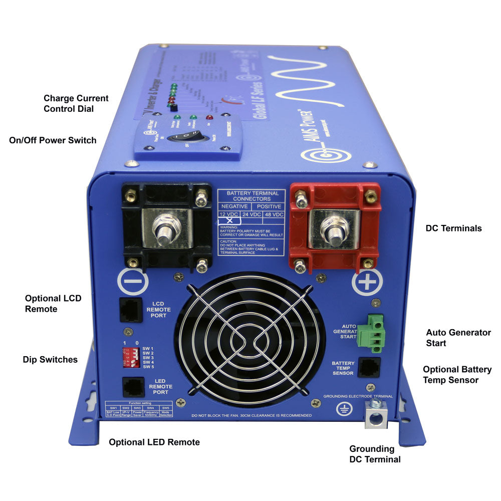 4000 Watt Pure Sine Inverter Charger	12 VDC 120 VAC 50/60Hz