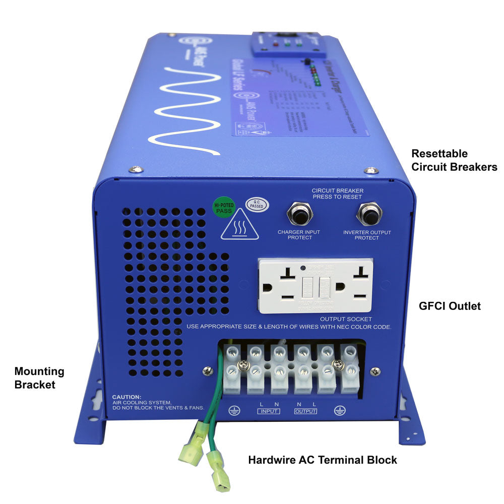 2000 Watt Pure Sine Inverter Charger   12 VDC 120 VAC 50/60Hz