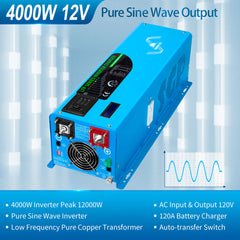 Low Freqency Inverter         4000W-DC12V                      (single phase)                             AC input 120V                                  AC output 120V