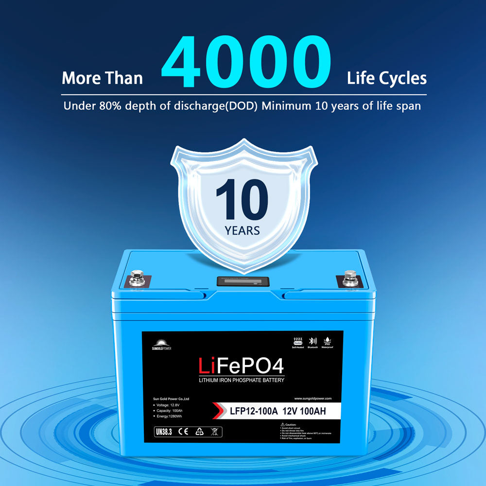 12V 100AH LiFePO4 Deep Cycle Lithium Battery / Bluetooth /Self-heating / IP65