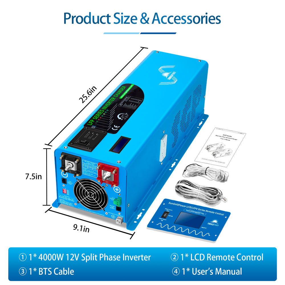 4000W DC 12V Split Phase Pure Sine Wave Inverter With Charger