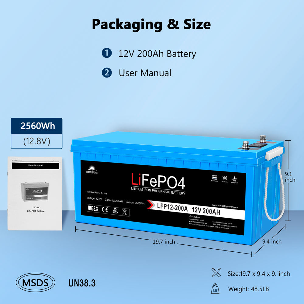 12V 200Ah LiFePo4 Deep Cycle Lithium Battery Bluetooth / Self-Heating / IP65