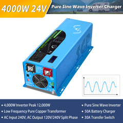 4000W DC 24V Split Phase Pure Sine Wave Inverter With Charger