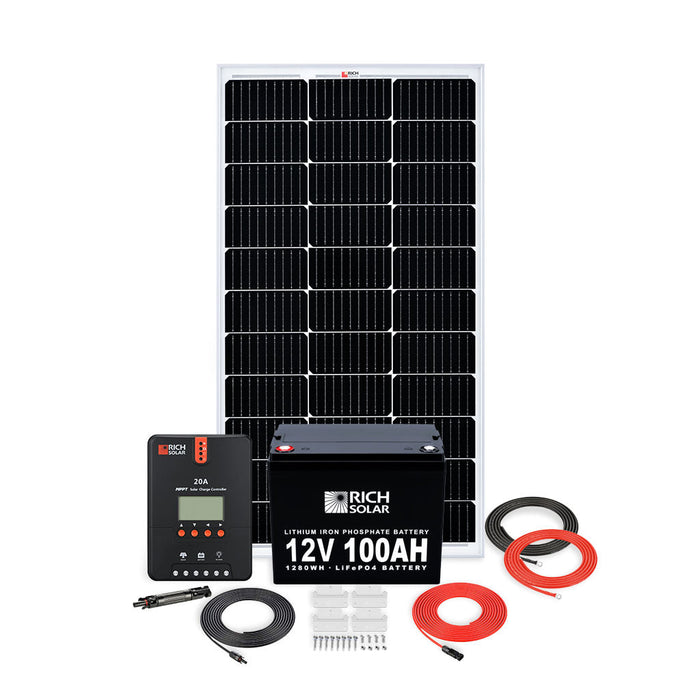 100W RV 12V Kit With 100AH LiFePO4 Battery Test