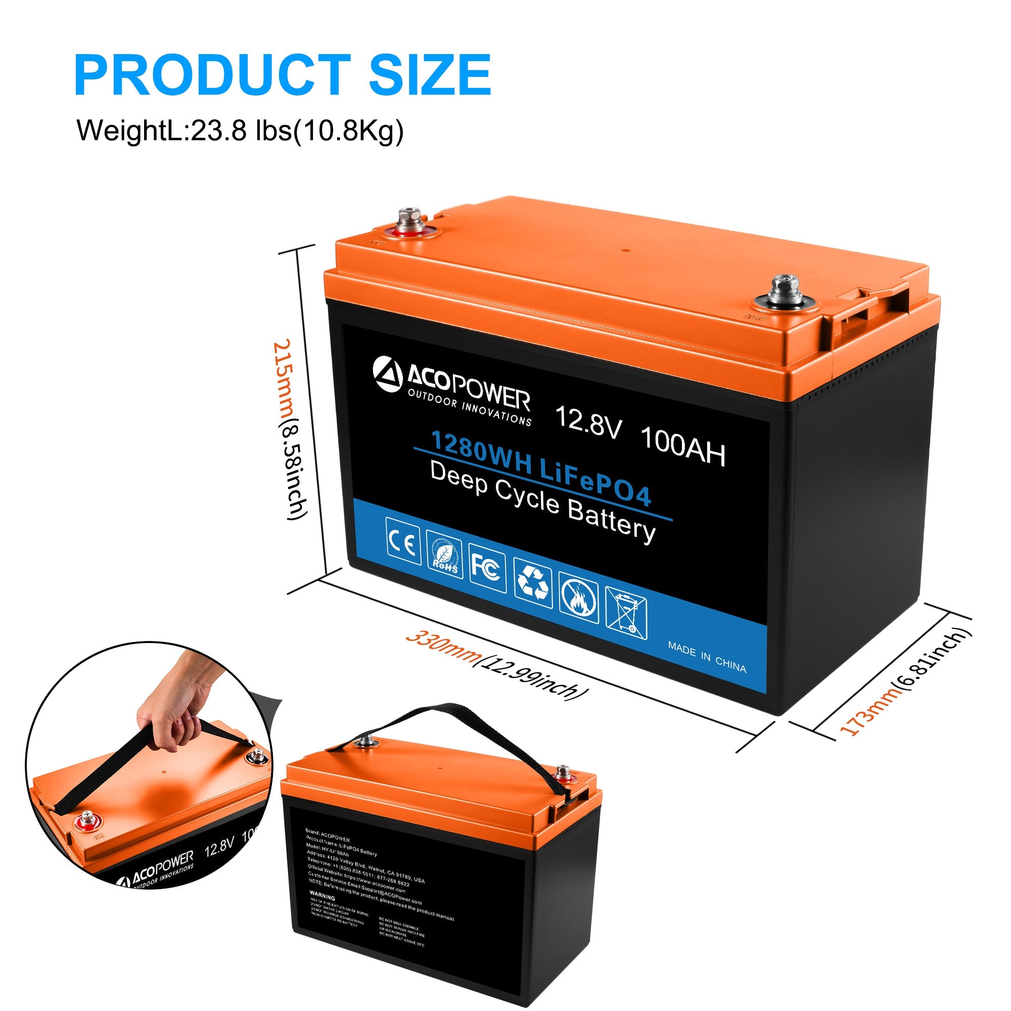 12V 100Ah LiFePO4 Deep Cycle Lithium Battery