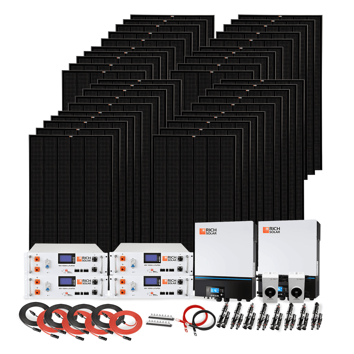 Complete Off-Grid Solar Kit | 13,000W 120/240V Output | 48VDC (19.2kWh Alpha 5 Server Lithium Iron Phosphate Battery) + 12,800 Watts of Solar PV