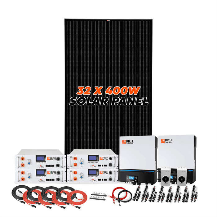 Complete Off-Grid Solar Kit | 13,000W 120/240V Output | 48VDC (19.2kWh Alpha 5 Server Lithium Iron Phosphate Battery) + 12,800 Watts of Solar PV